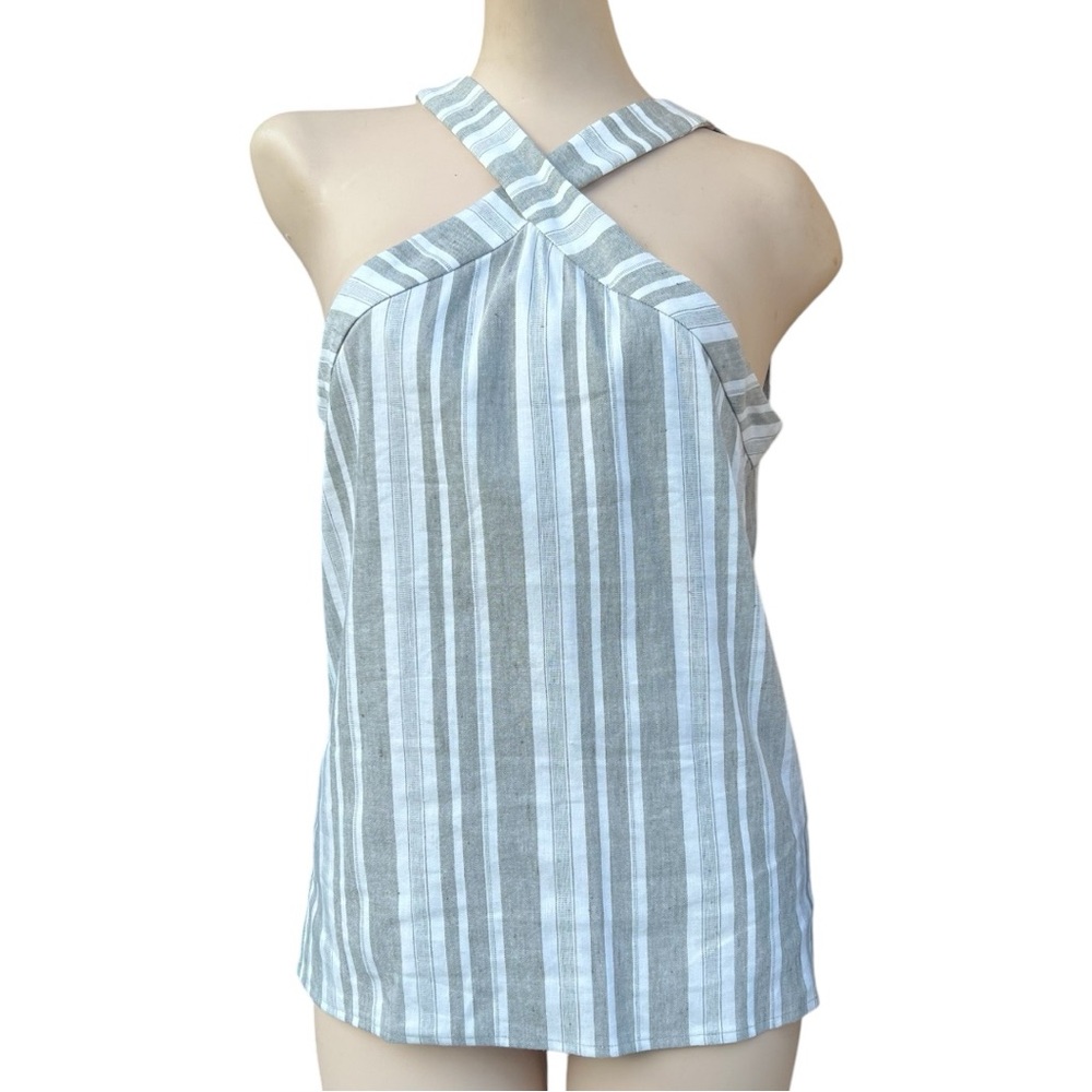 Vince Camuto Women’s Gray and White Sleeveless Striped Halter Top Size 0 NWT